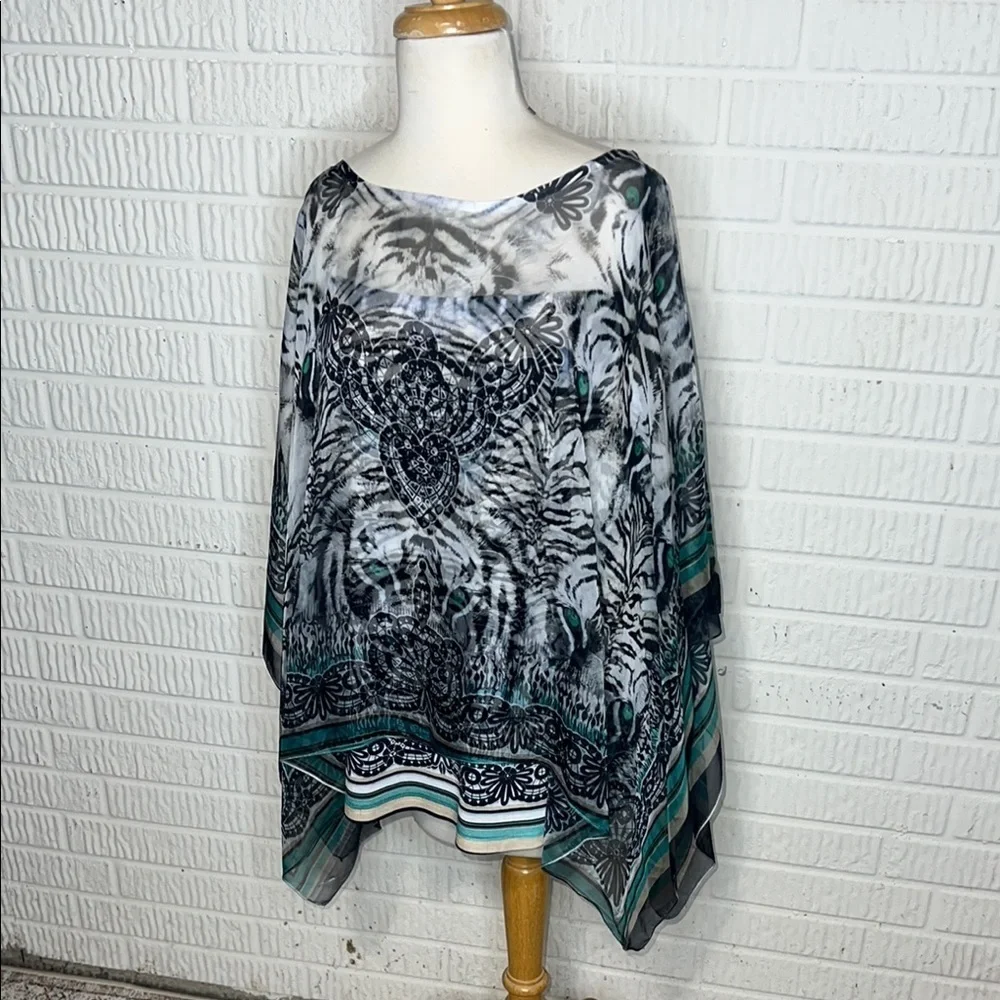Style & Co Chic Sheer Poncho Top with Zebra Print and Tiger Eyes - Picture 1 of 4